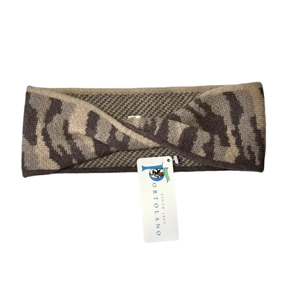 NWT Portolano Twist Headband Knit Cashmere Angora Blend Brown Beige Fall Winter